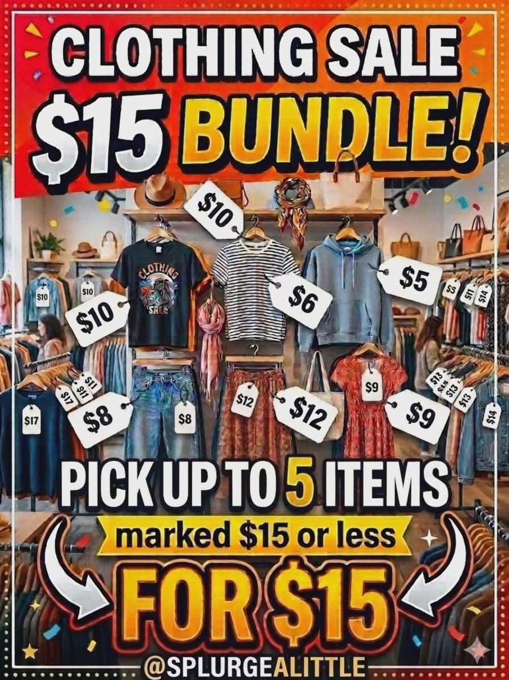 Chose up to 5 items $15 or less for a Total of $15! Bundle to get offer!